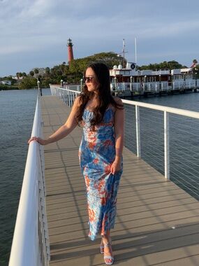 Blue & Rust Floral Dress